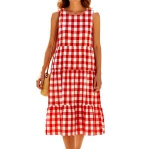 Elings Large Red Checked Women's Sleeveless Sun Dress Miss Size 12 14 L